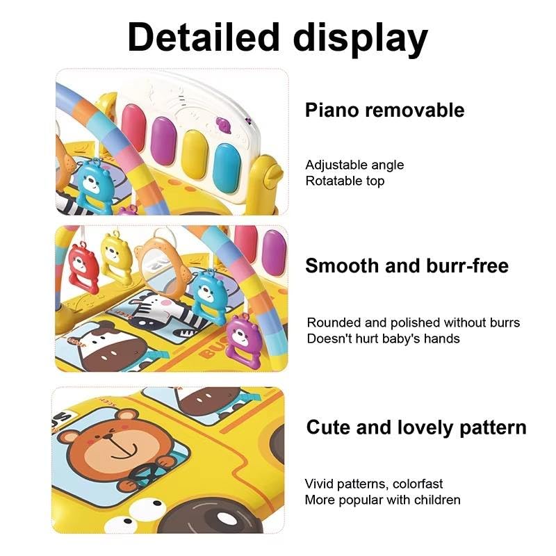 Fitness PianoBaby Activity Play Mat with Piano &Hanging Toys – Musical Tummy Time Gym