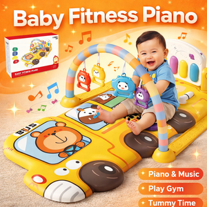 Fitness PianoBaby Activity Play Mat with Piano &Hanging Toys – Musical Tummy Time Gym