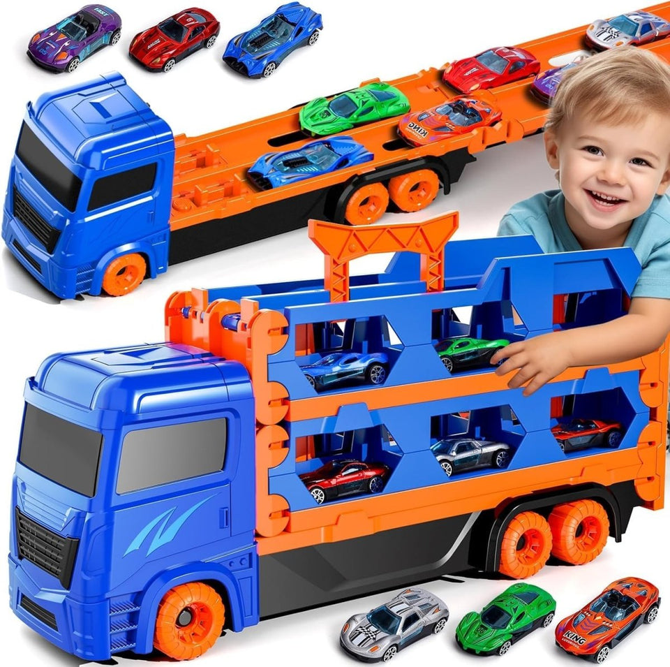 5Ft+ Long Foldable Transport Truck with Race Track & 6 Cars