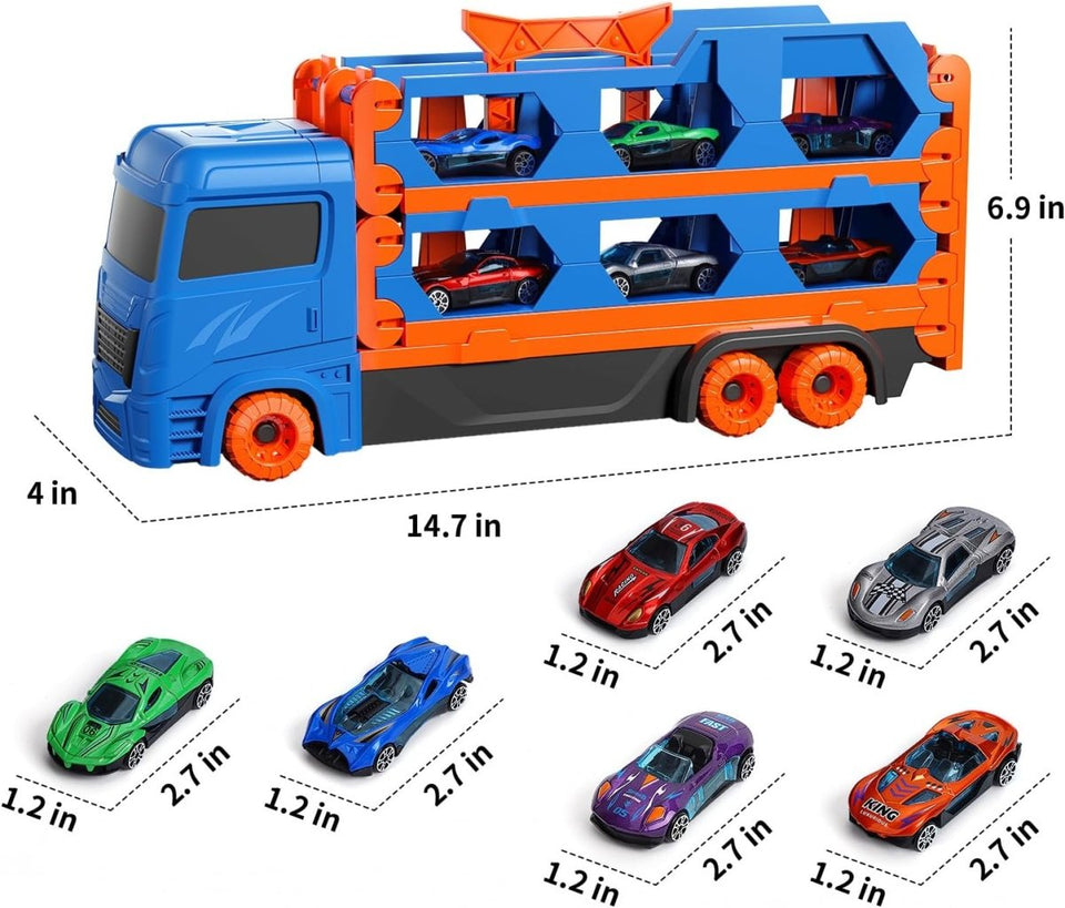 5Ft+ Long Foldable Transport Truck with Race Track & 6 Cars