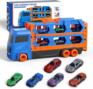 5Ft+ Long Foldable Transport Truck with Race Track & 6 Cars