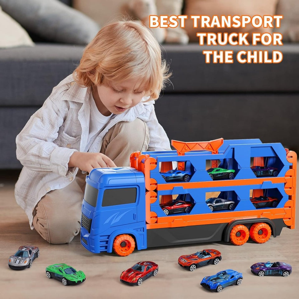 5Ft+ Long Foldable Transport Truck with Race Track & 6 Cars