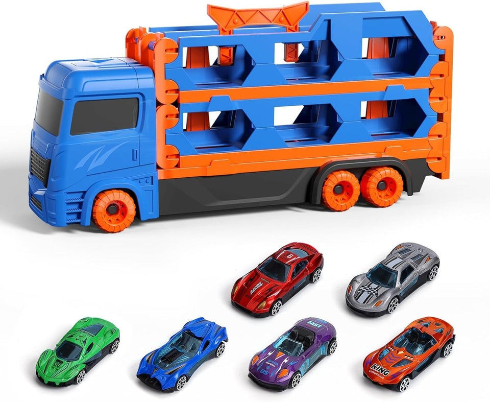 5Ft+ Long Foldable Transport Truck with Race Track & 6 Cars