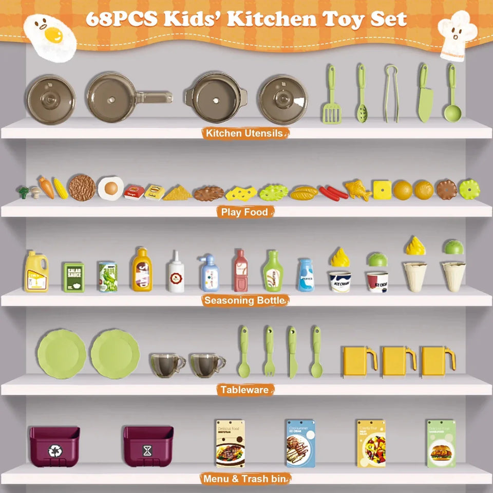 Interactive Kids Play Kitchen Set with Lights, Sounds & Spray Effects