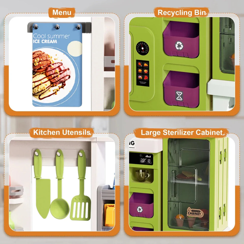 Interactive Kids Play Kitchen Set with Lights, Sounds & Spray Effects