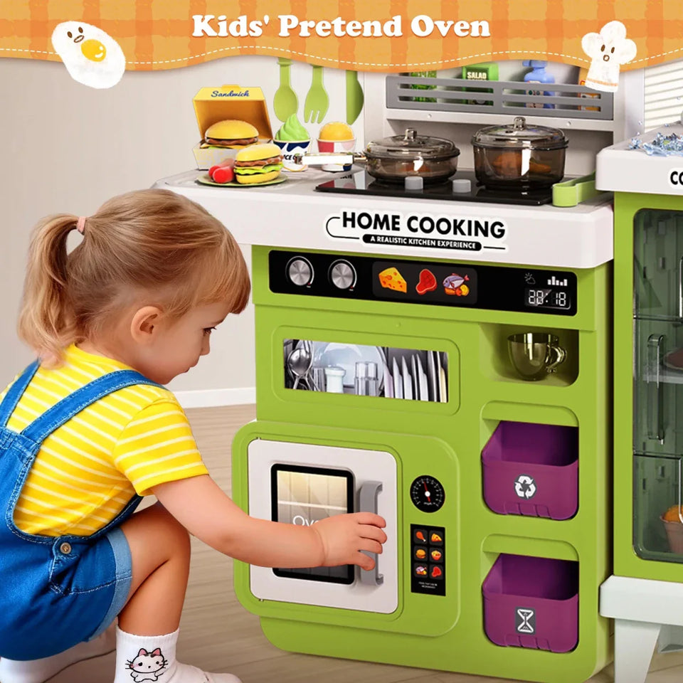 Interactive Kids Play Kitchen Set with Lights, Sounds & Spray Effects
