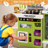 Interactive Kids Play Kitchen Set with Lights, Sounds & Spray Effects