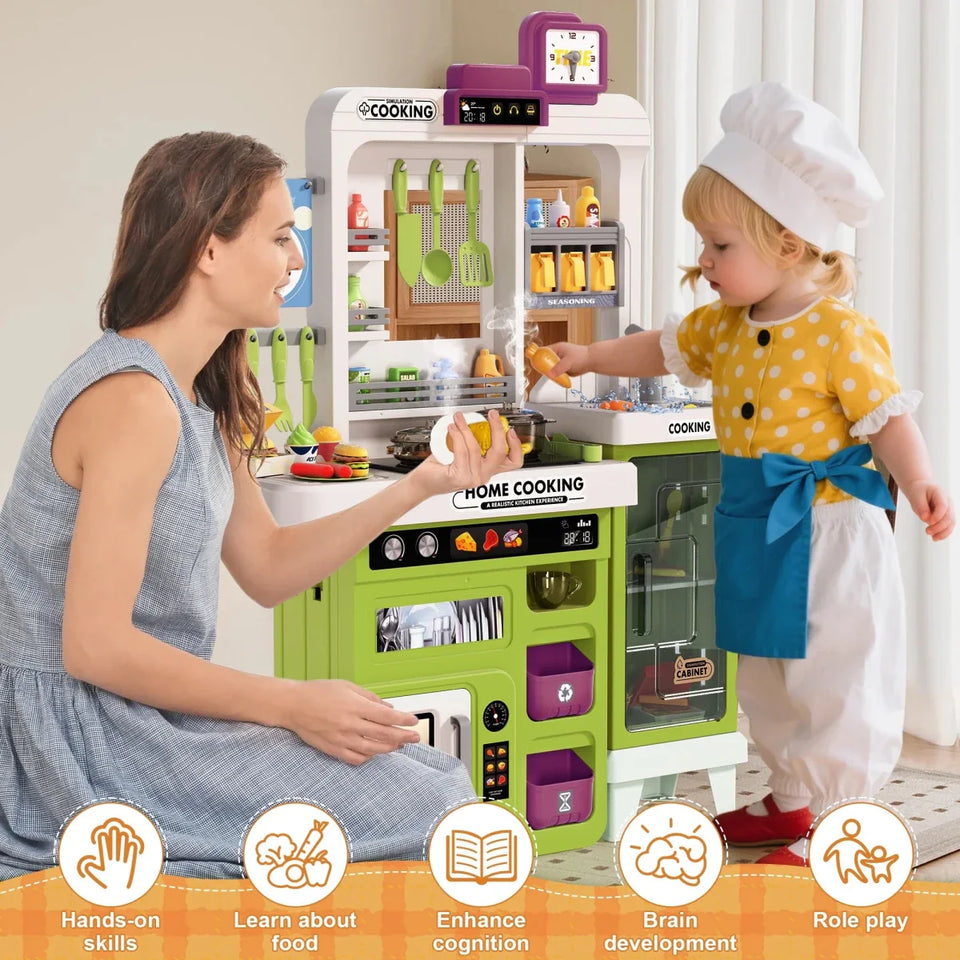 Interactive Kids Play Kitchen Set with Lights, Sounds & Spray Effects