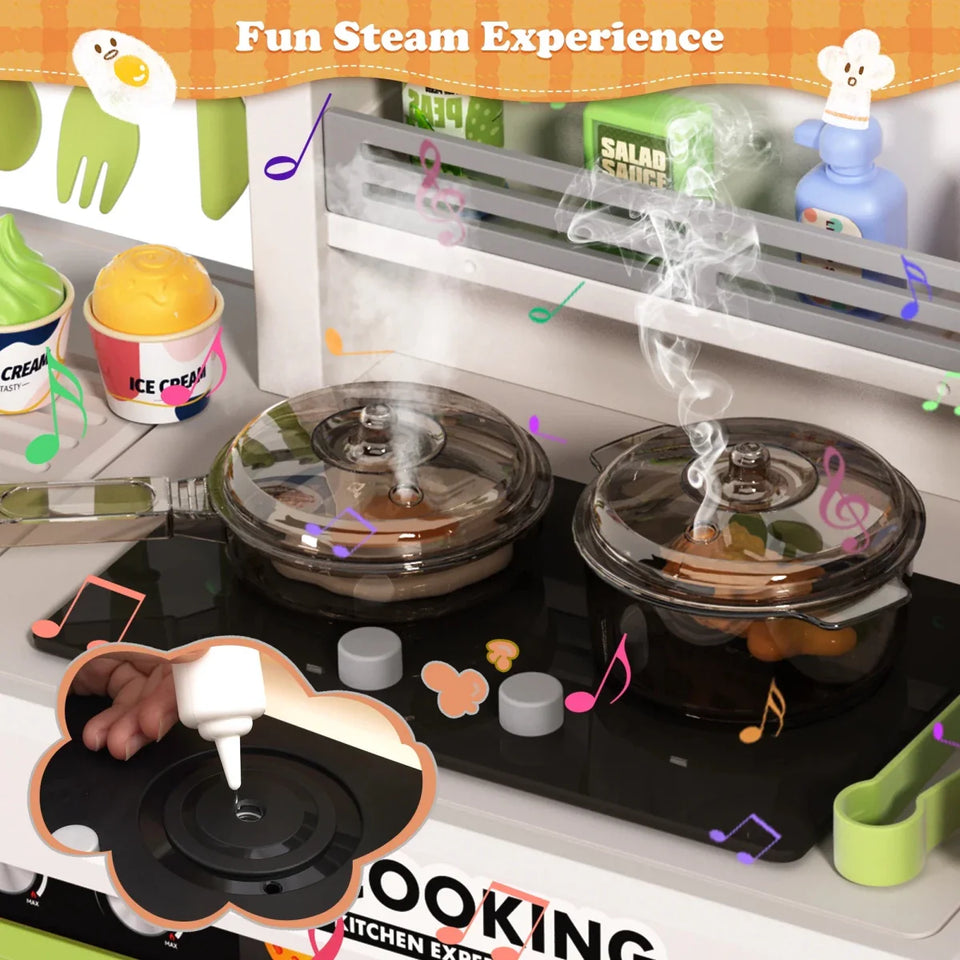 Interactive Kids Play Kitchen Set with Lights, Sounds & Spray Effects