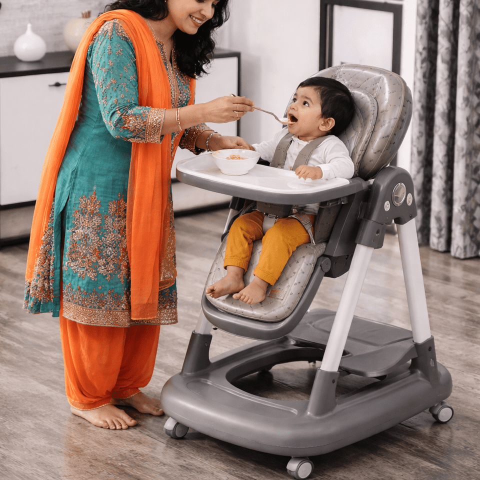Adjustable 3-in-1 Baby Feeding High Chair with Walker & Rocker