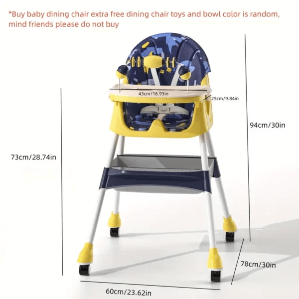 Kidilo Adjustable Baby Feeding High Chair with Tray & Wheels