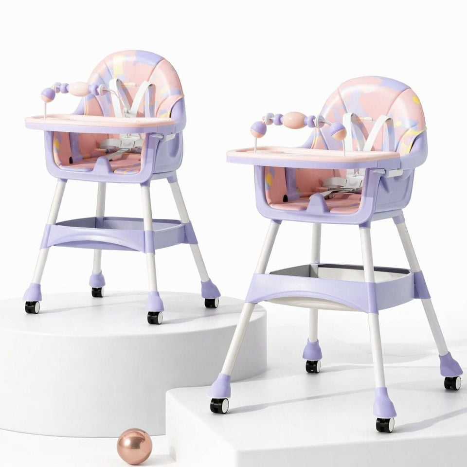 Kidilo Adjustable Baby Feeding High Chair with Tray & Wheels