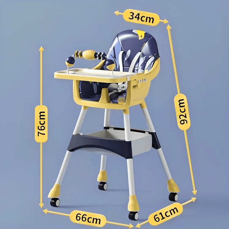 Kidilo Adjustable Baby Feeding High Chair with Tray & Wheels