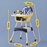Kidilo Adjustable Baby Feeding High Chair with Tray & Wheels