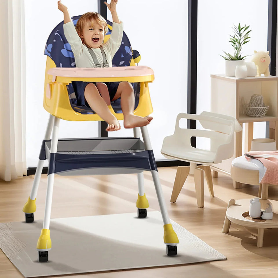 Kidilo Adjustable Baby Feeding High Chair with Tray & Wheels