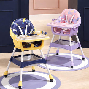 Kidilo Adjustable Baby Feeding High Chair with Tray & Wheels