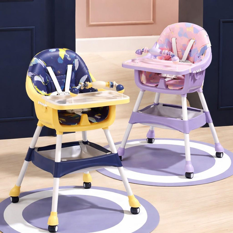 Kidilo Adjustable Baby Feeding High Chair with Tray & Wheels