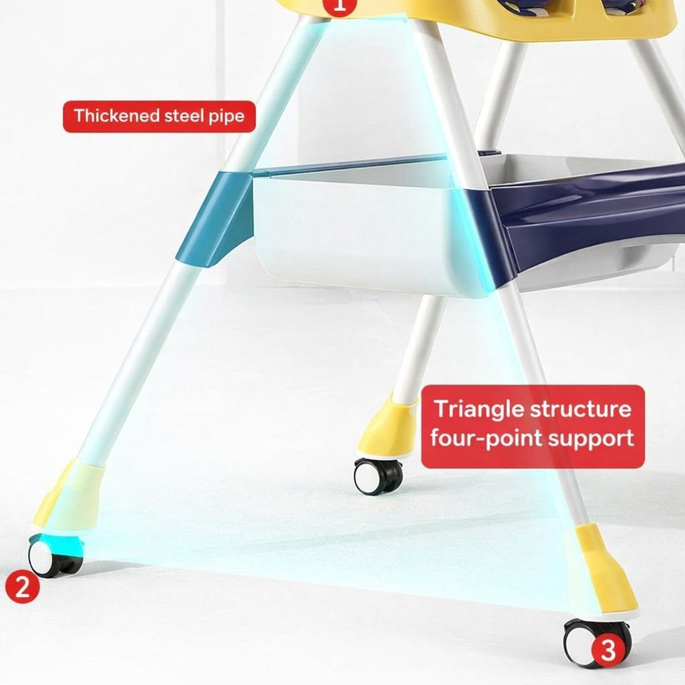 Kidilo Adjustable Baby Feeding High Chair with Tray & Wheels