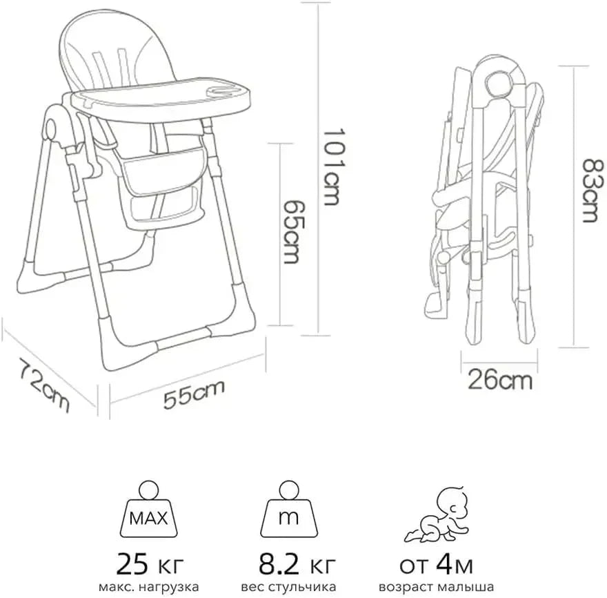 Kidilo  Adjustable 2-in-1 Baby Feeding High Chair with Reclining Seat, Wheels & 5-Point Safety Harness