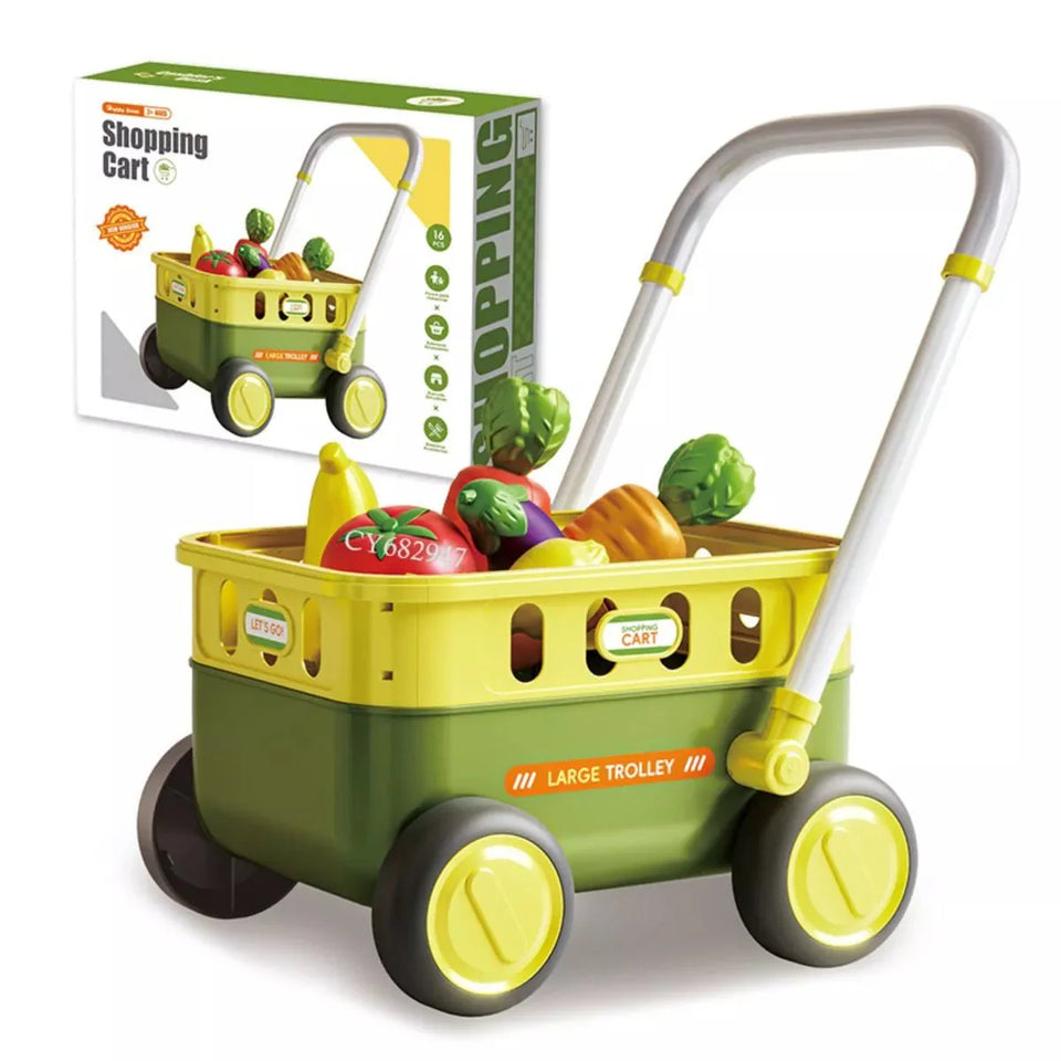 Kids Shopping Cart Trolley with Play Food