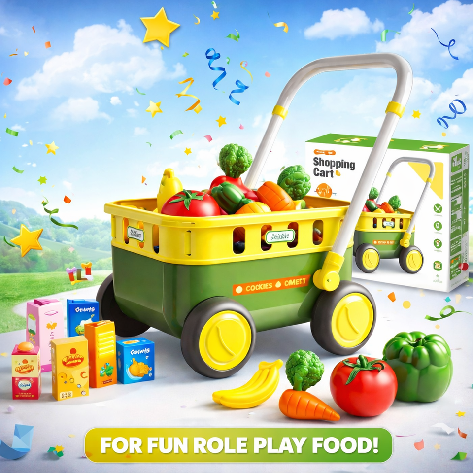 Kids Shopping Cart Trolley with Play Food