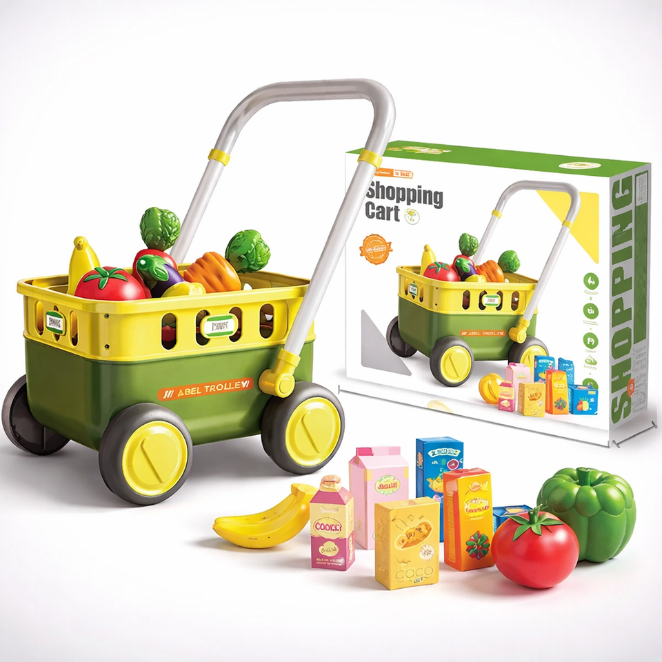 Kids Shopping Cart Trolley with Play Food