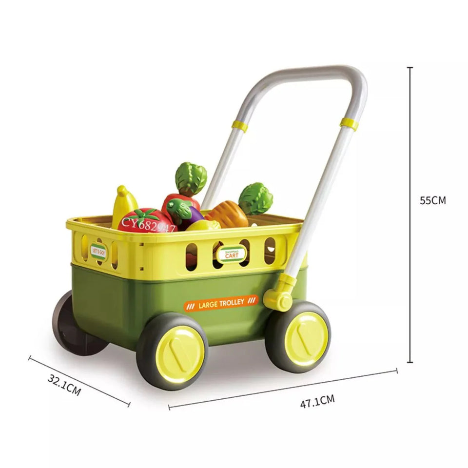 Kids Shopping Cart Trolley with Play Food