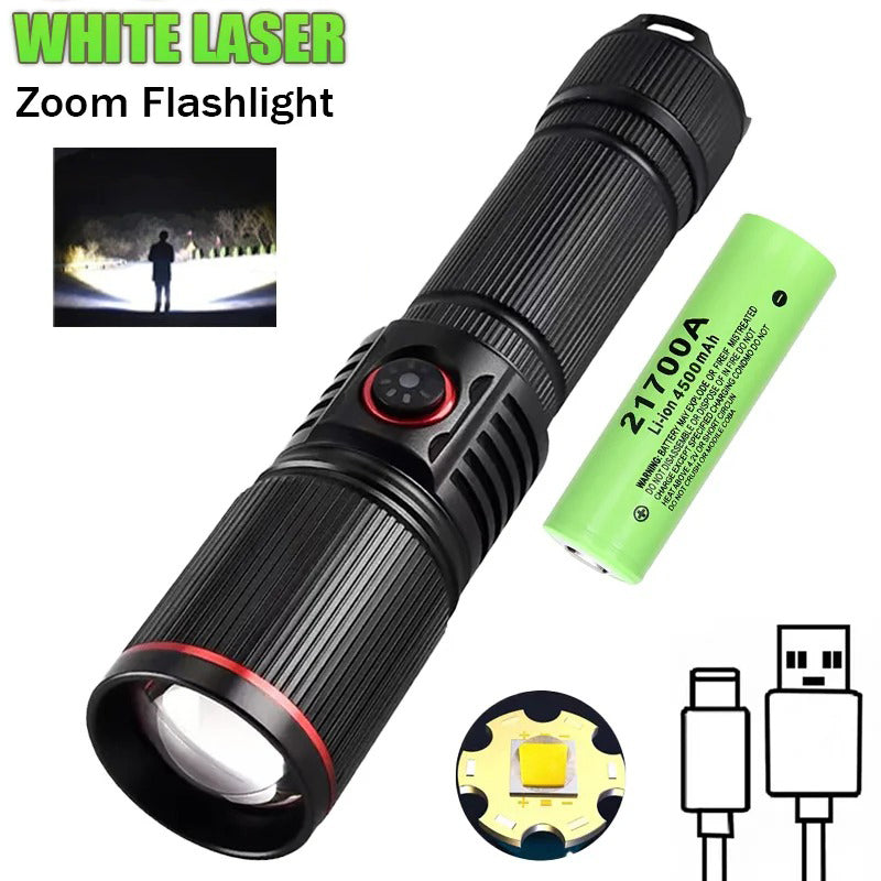 Powerful LED Flashlight Rechargeable Portable Torch White Laser Outdoor Light
