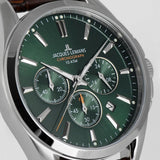 J. Leman Chronograph Luxury Leather Strap Stainless Steel Watch