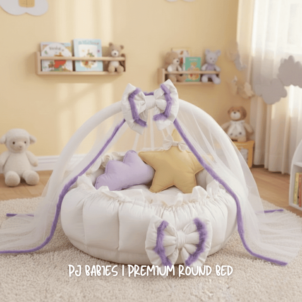 Lilac Cloud Reversible Premium Baby Round Cot & Play Mat