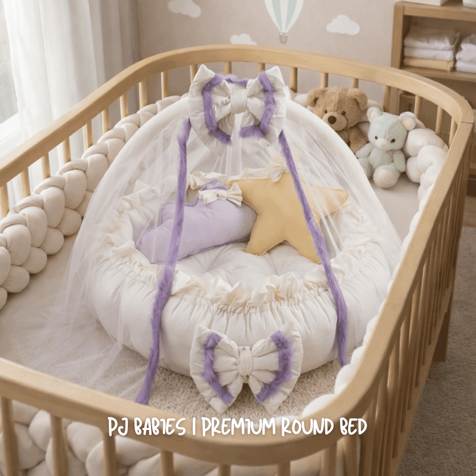 Lilac Cloud Reversible Premium Baby Round Cot & Play Mat