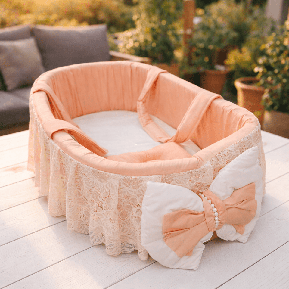 Luxe Lace Peach Pink Cozy Baby Basket Bed