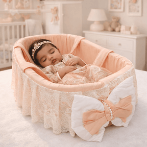 Luxe Lace Peach Pink Cozy Baby Basket Bed