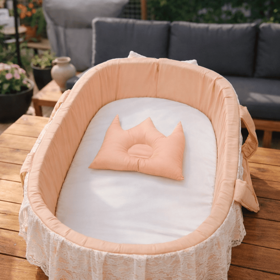 Luxe Lace Peach Pink Cozy Baby Basket Bed