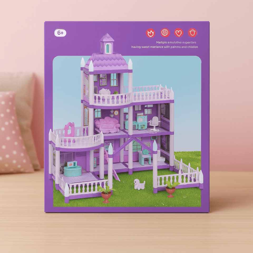 Luxury 3-Story Dollhouse Playset with Furniture & Balcony Design