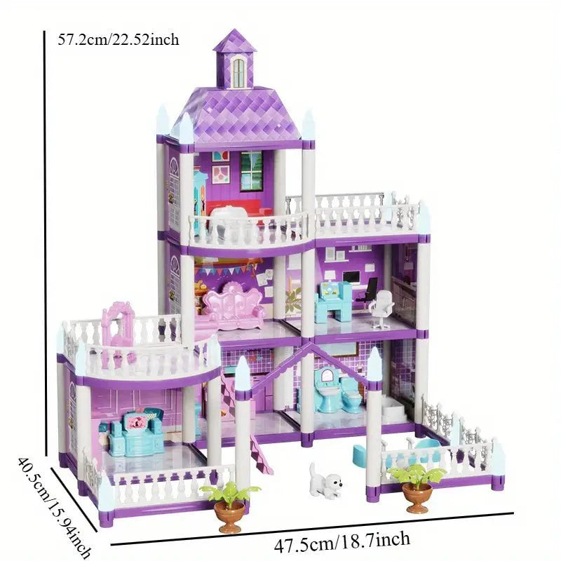 Luxury 3-Story Dollhouse Playset with Furniture & Balcony Design