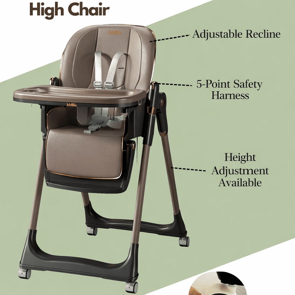 Luxury Adjustable Baby Feeding High Chair with Safety Harness & Storage Basket
