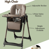 Luxury Adjustable Baby Feeding High Chair with Safety Harness & Storage Basket