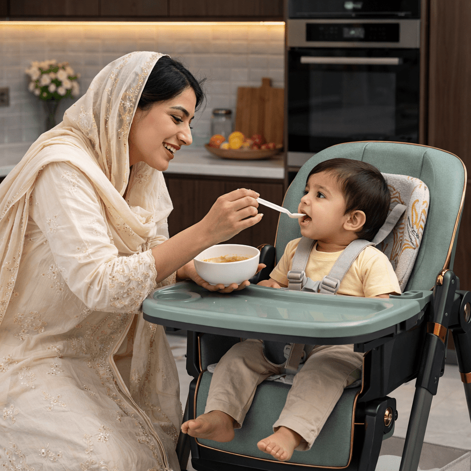 Luxury Adjustable Baby Feeding High Chair with Safety Harness & Storage Basket
