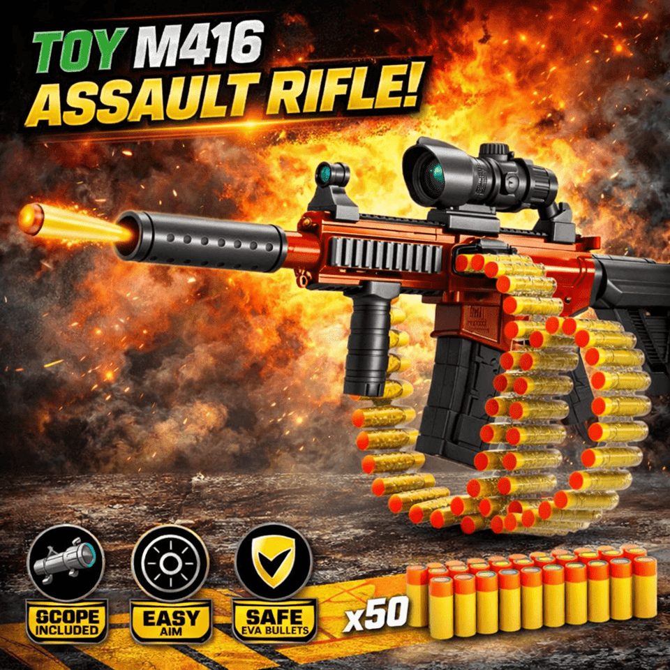 M416 Soft Bullet Blaster – Kids Foam Dart Gun with Belt Ammo & Scope