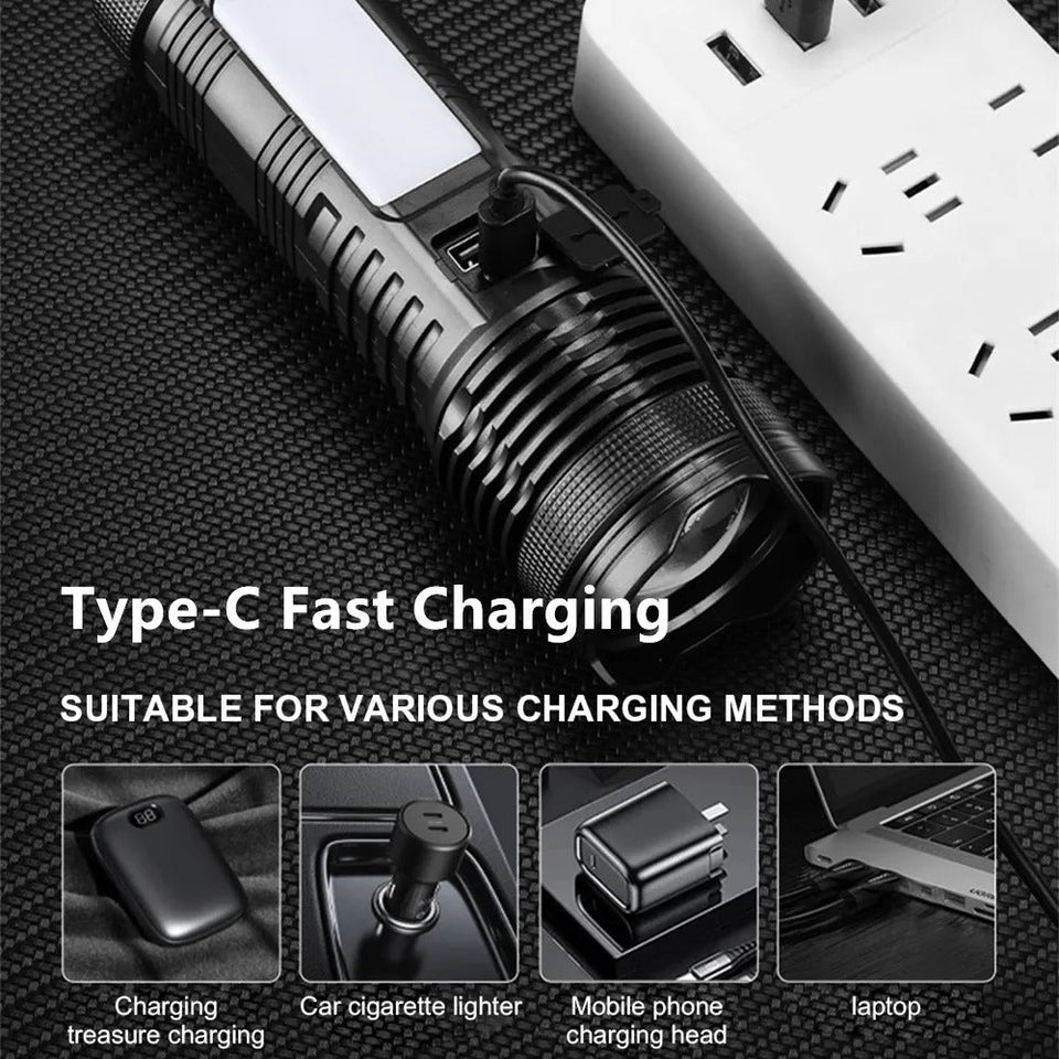 High-Brightness Flashlight Rechargeable Telescopic Zoom Flashlight Outdoor Camping Spotlight Flashlight