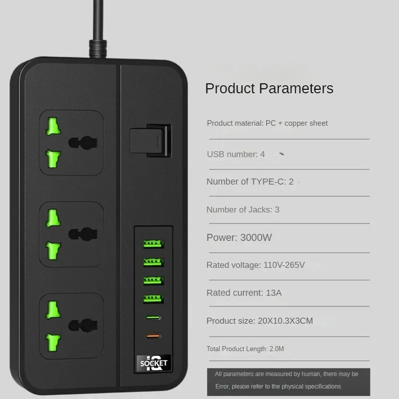 Power Strip Electrical Socket with 4 USB, 2 Type C Ports Fast Charging