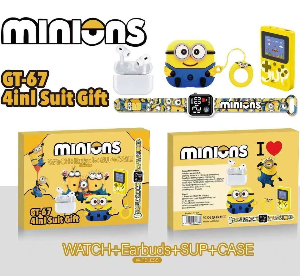Minnions Smart 4-in-1 Gift Pack – Digital Watch, Wireless Earbuds & SUP Game