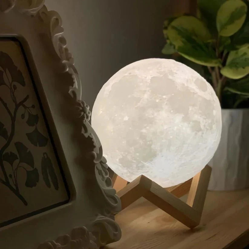 Moon Lamp with Wooden Base – 16 Colors of Magic for Your Space