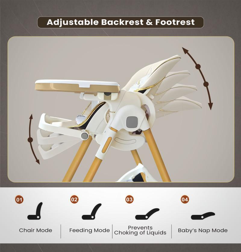 Adjustable Foldable Baby Feeding High Chair with Wheels & Reclining Seat