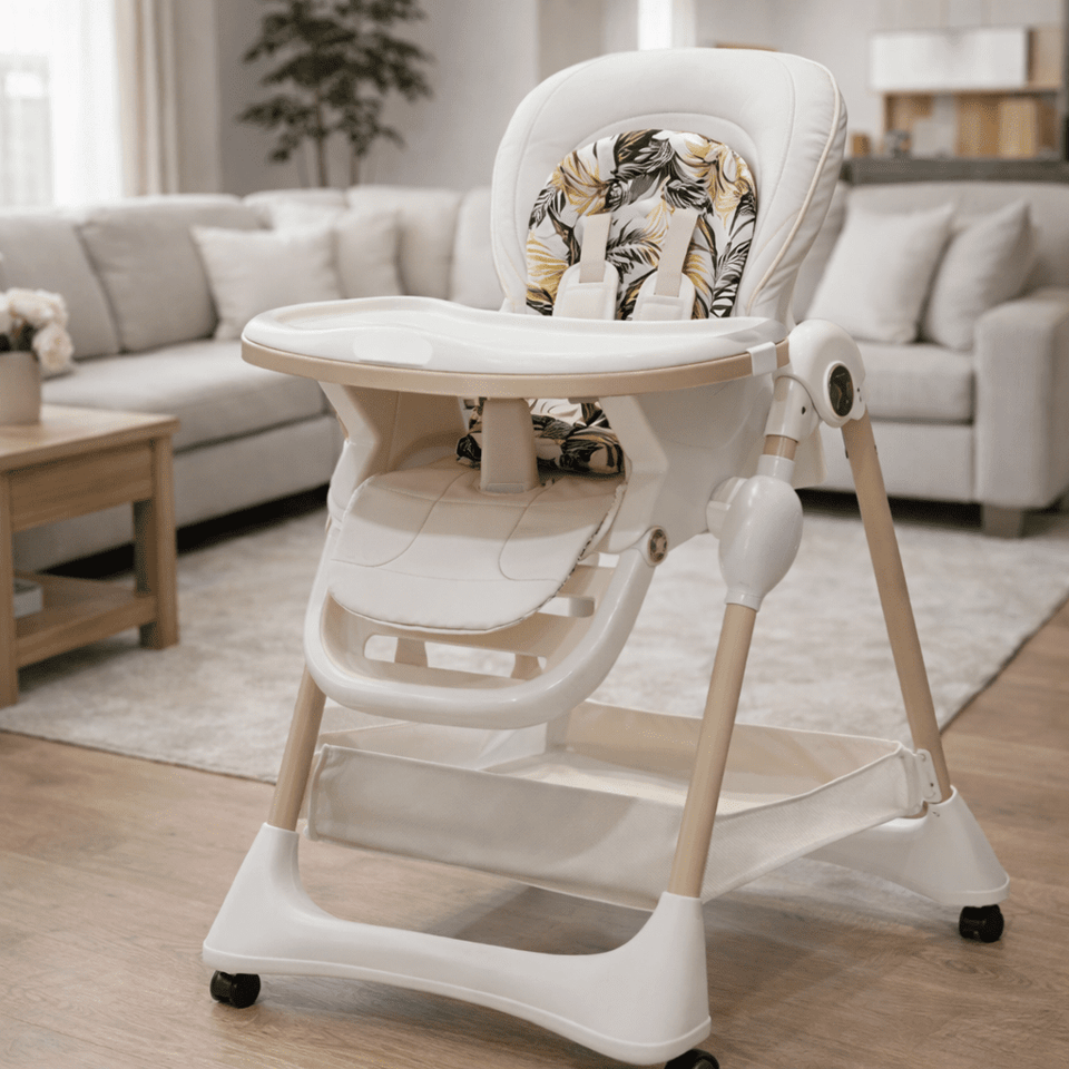 Adjustable Foldable Baby Feeding High Chair with Wheels & Reclining Seat
