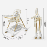 Adjustable Foldable Baby Feeding High Chair with Wheels & Reclining Seat