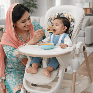 Adjustable Foldable Baby Feeding High Chair with Wheels & Reclining Seat