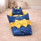 Newborn Baby Bed & Carry Nest Gift Set – Soft Foldable Sleep Bundle |Blue & Yellow Edition