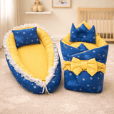 Newborn Baby Bed & Carry Nest Gift Set – Soft Foldable Sleep Bundle |Blue & Yellow Edition